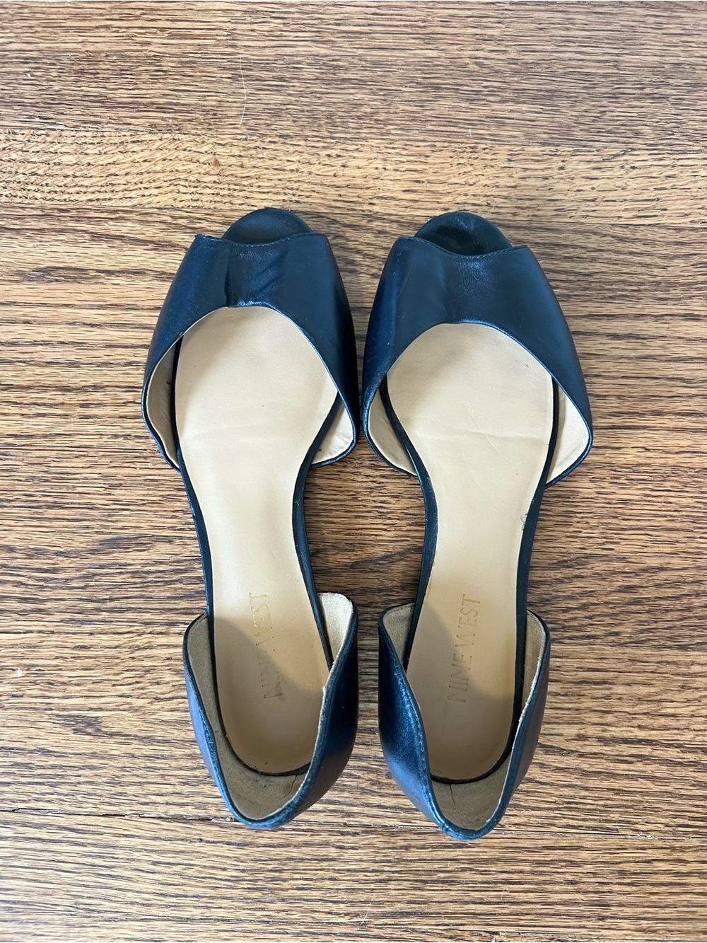 Nine West Black Open-Toe D'Orsay Flats with Tan Insole